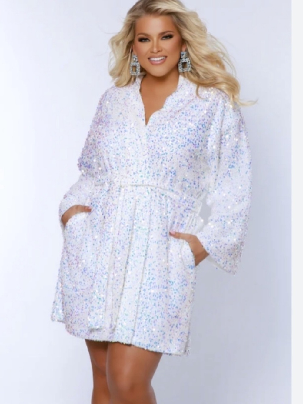 Colors Dress White Iridescent Sequin Robe Tie Waist Wedding Bride One Size